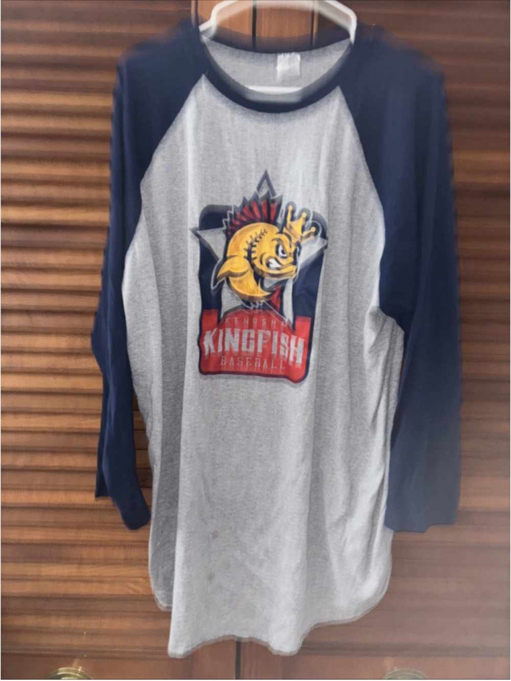 Kenosha Kingfish Long Sleeve Baseball Shirt Blue/Gray Adult Size 3XL